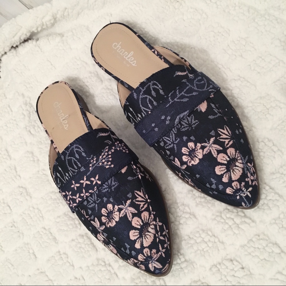 Navy flats with blush floral design - 6